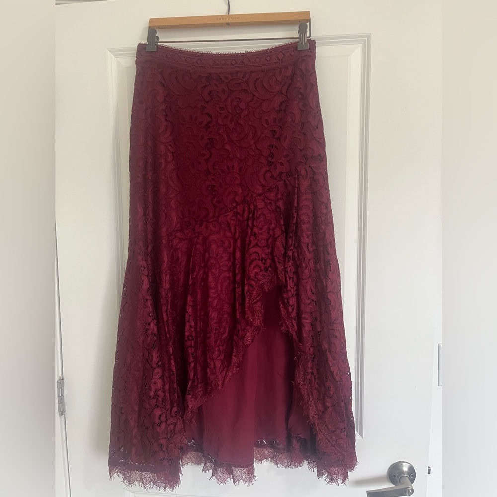 Sundance Burgundy Lace High-Low Skirt
